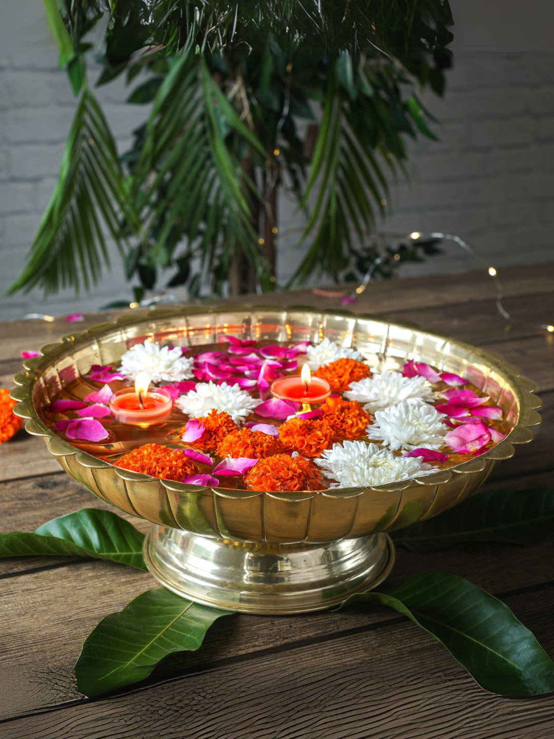 BEHOMA Golden Lotus Urli with Stand Decorative Bowls