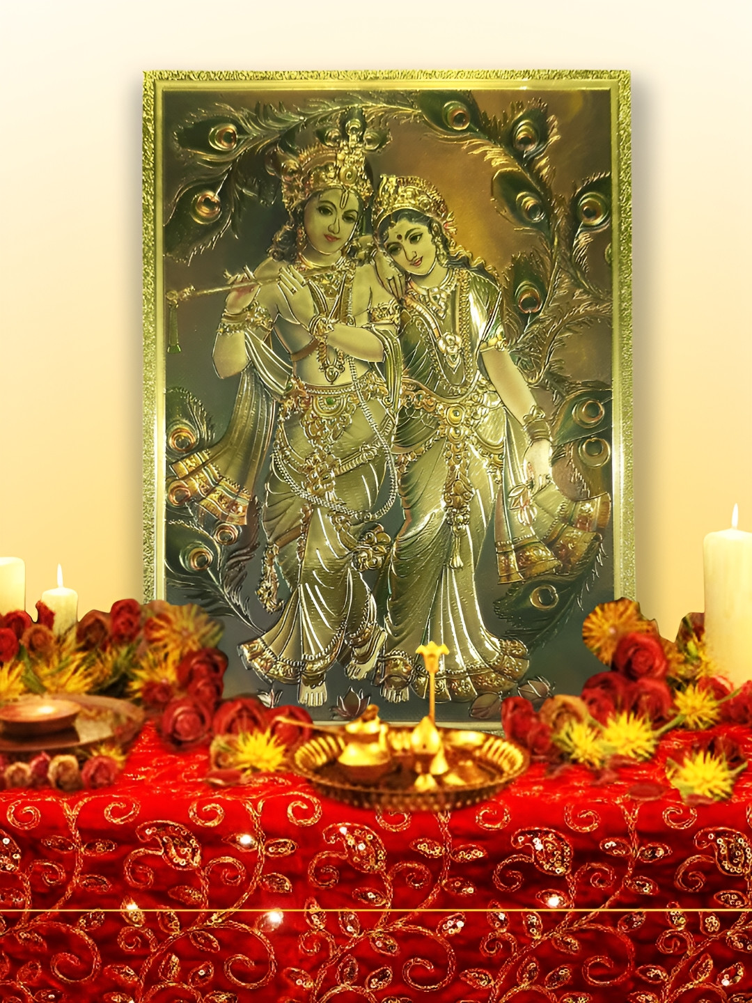 Hawai Radha Krishna Paper Wall Rectangle Photographs Wall Art - 6.8 x 4.9 In