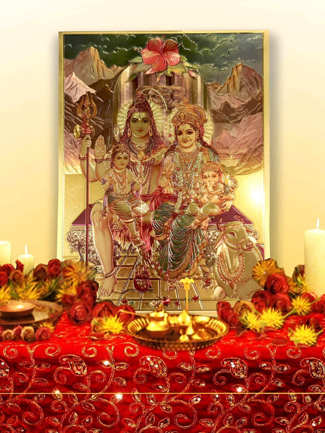 Hawai Shiv Parivar Paper Wall Rectangle Photographs Wall Art - 6.8 x 4.9 In