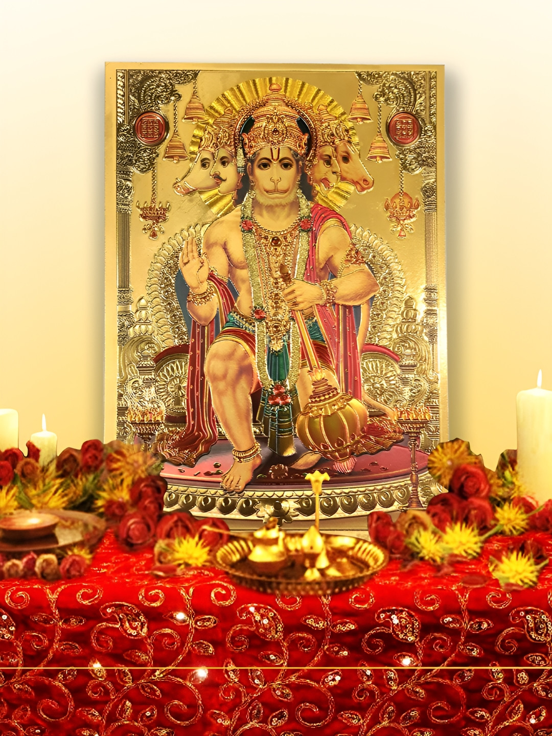 Hawai Panchmukhi Hanuman Paper Wall Rectangle Photographs Wall Art - 6.8 x 4.9 In