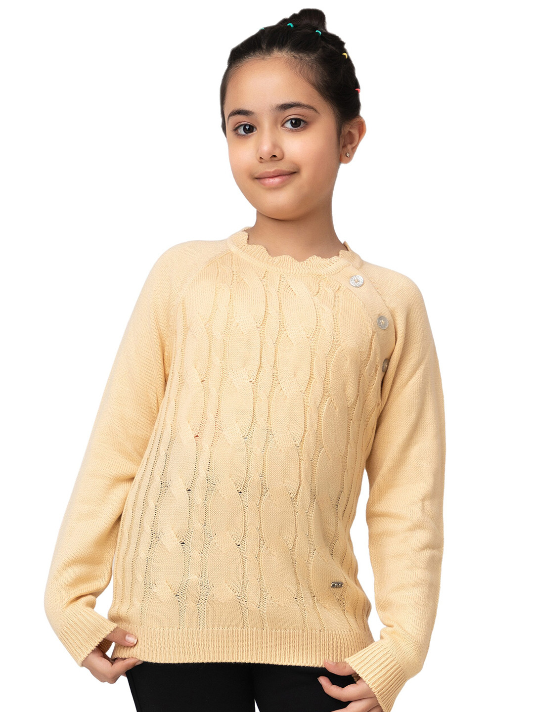 Purple United Kids Girls Cable Knit Self Design Acrylic Pullover Sweater