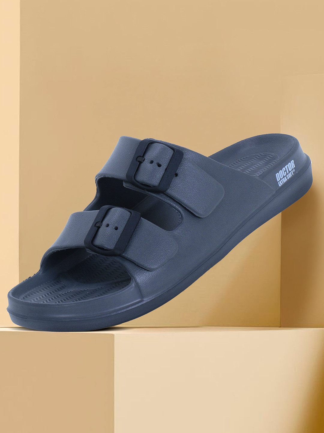 DOCTOR EXTRA SOFT Men Classic Cushion Lightweight Rubber Sliders With Buckle Detail
