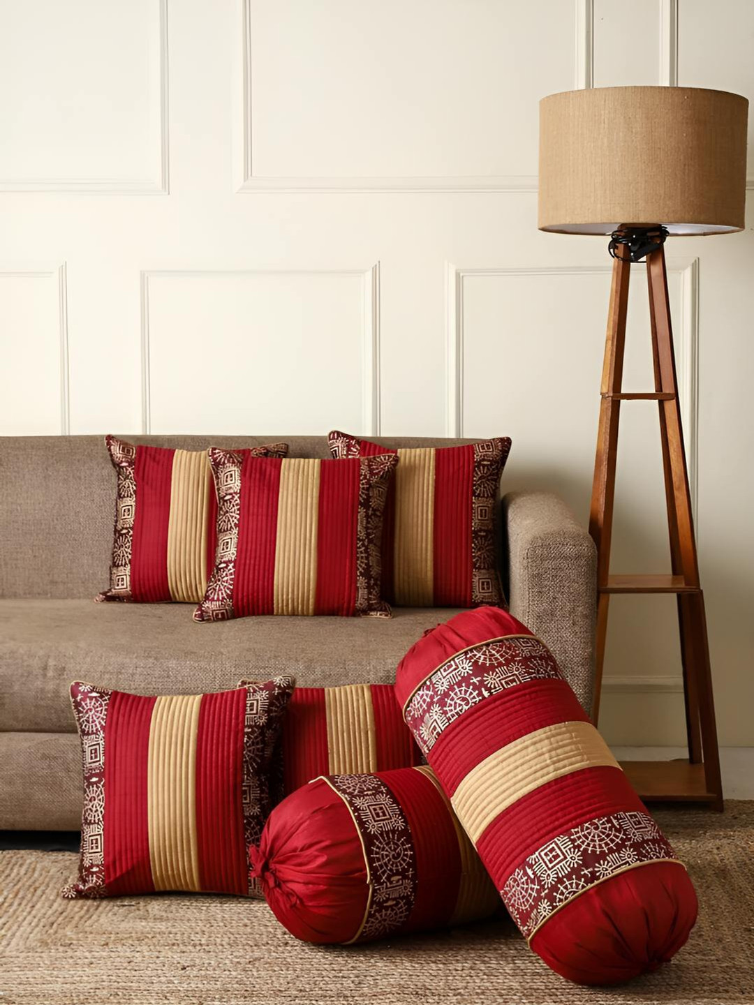 Stuff N' Fluff Maroon Set of 7 Abstract Square Cushion Covers