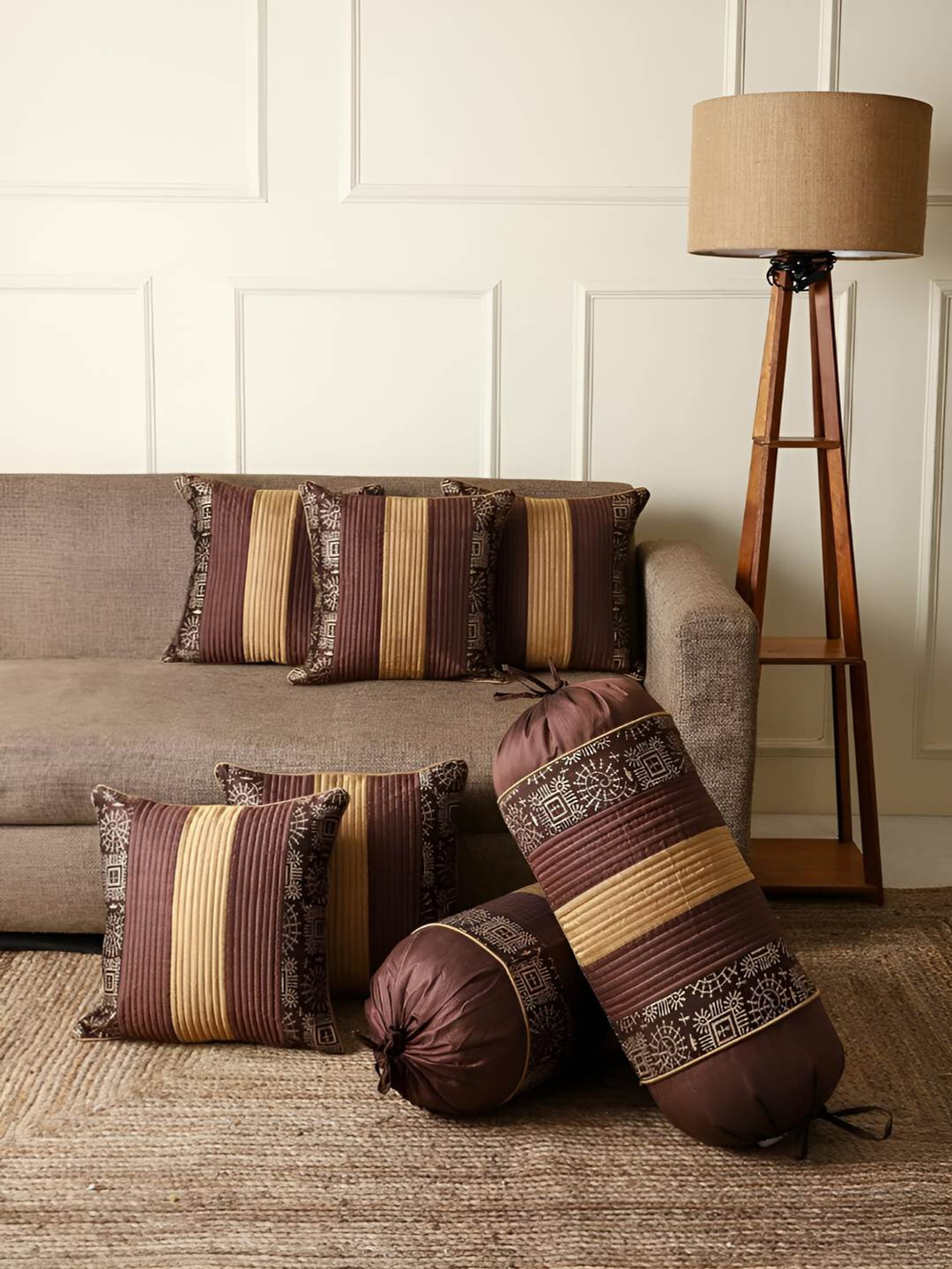 Stuff N' Fluff Brown Set of 7 Abstract Square Cushion Covers