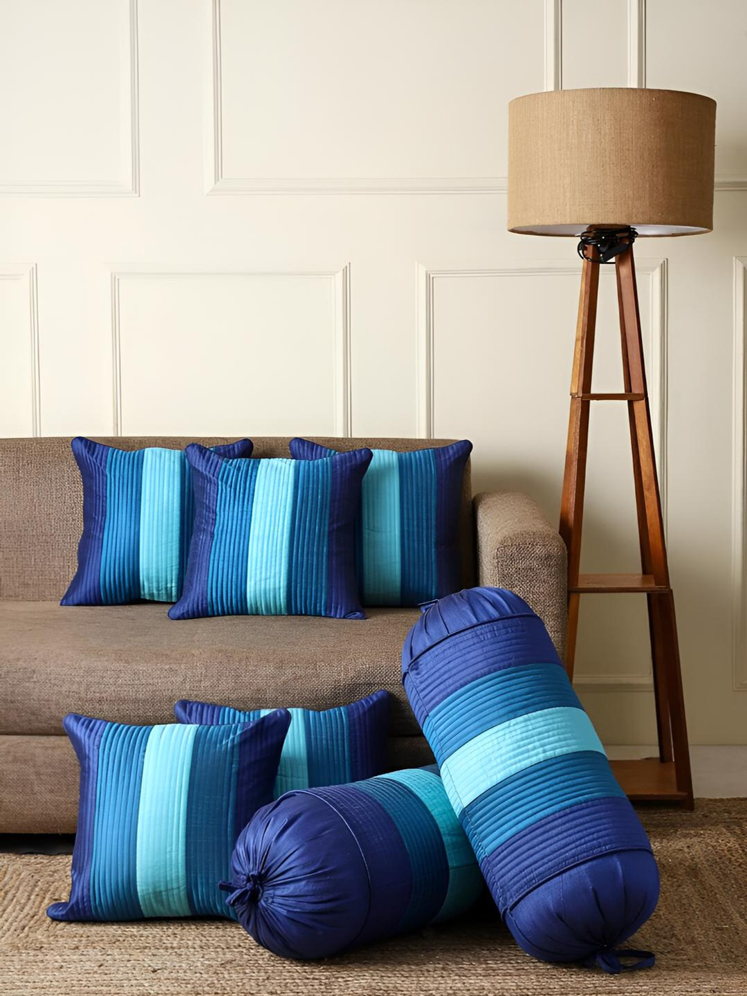 Stuff N' Fluff Striped Polyester Quick-Dry 7 Pcs Textured Cushion Covers -16x16In