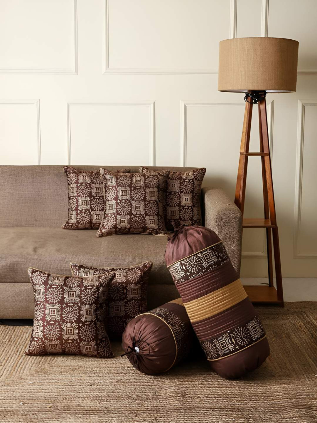 Stuff N' Fluff Brown Set of 7 Abstract Square Cushion Covers