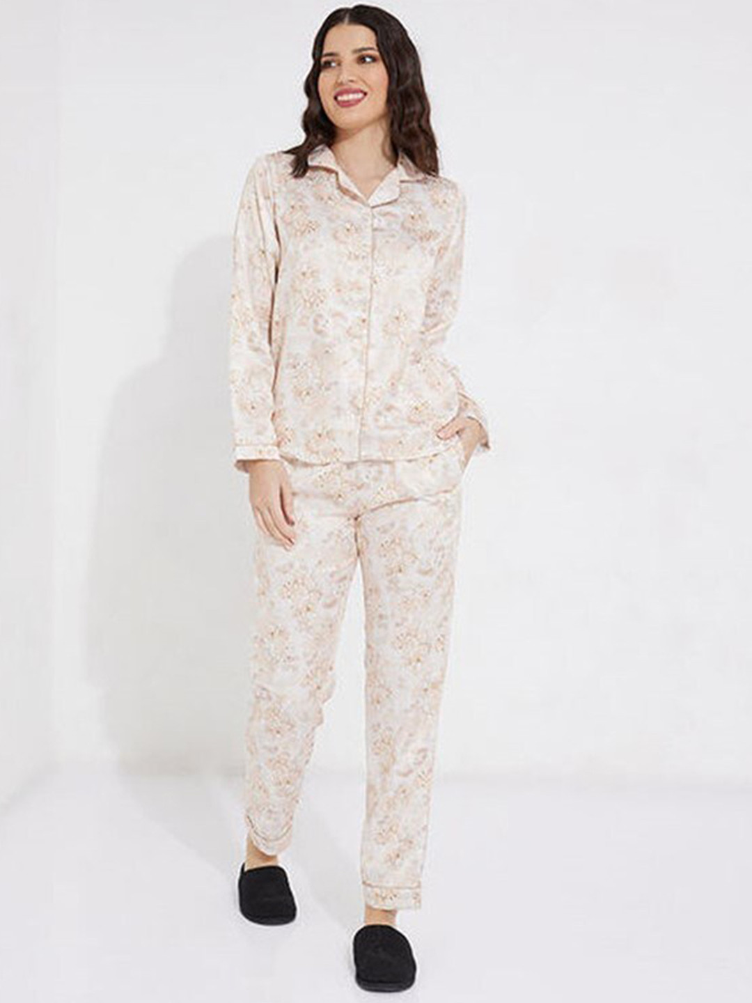 Aila Floral Printed Lapel Collar Shirt With Trouser