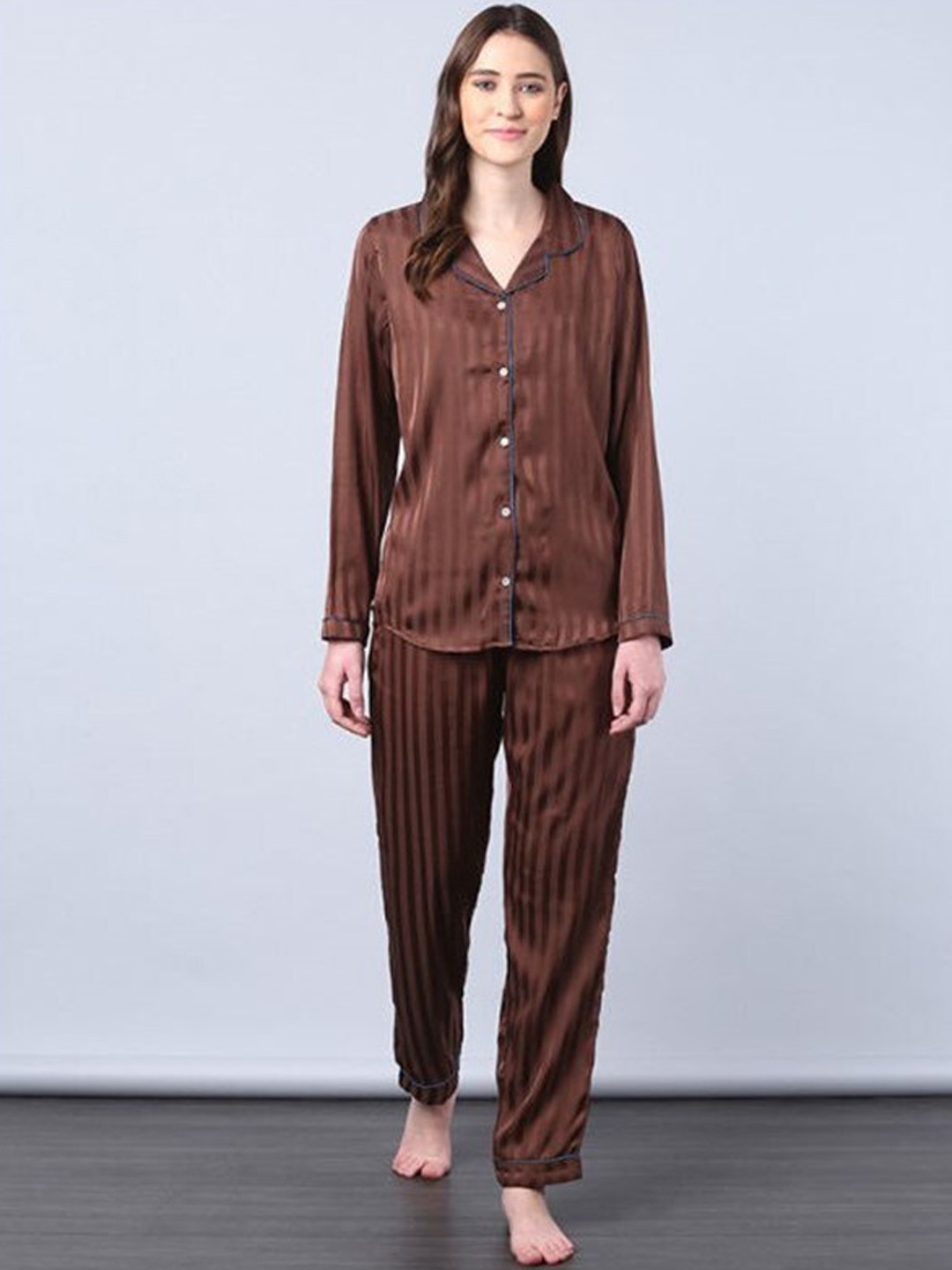 Aila Striped Long Sleeves Night suit