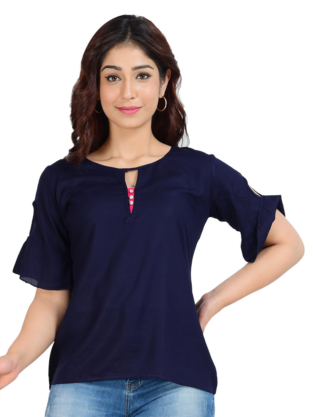 BAESD Key Hole Neck Bell Sleeve A-Line Top