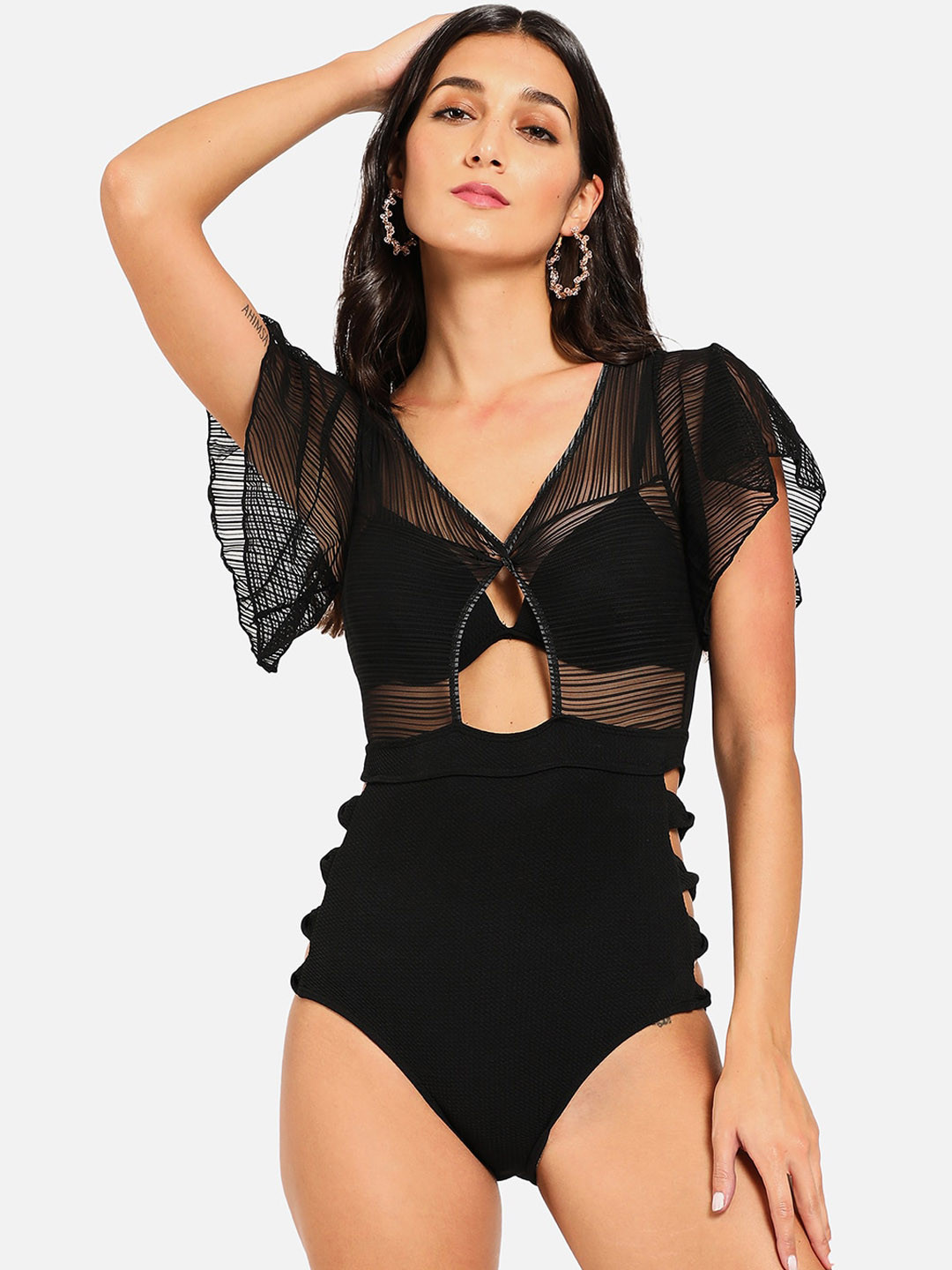 HAUTE SAUCE   Self Design Flutter Sleeve Bodysuit