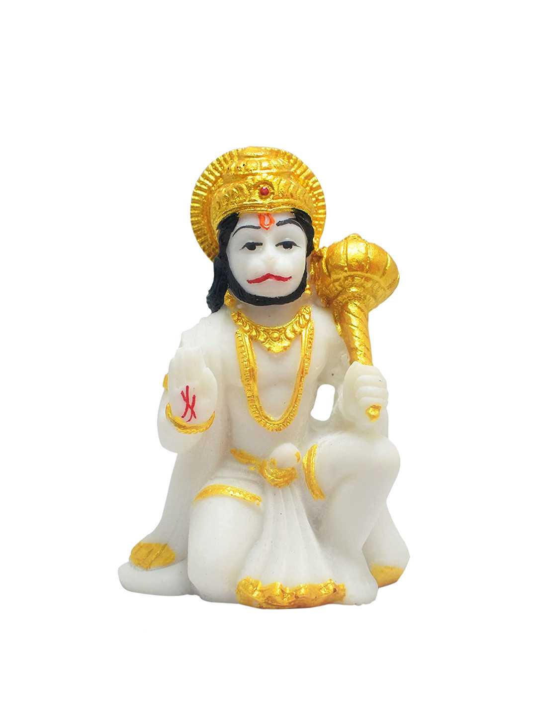 GLOOKS Hanuman White Polyresin Glossy Living Room Small Showpiece - 2 Inches