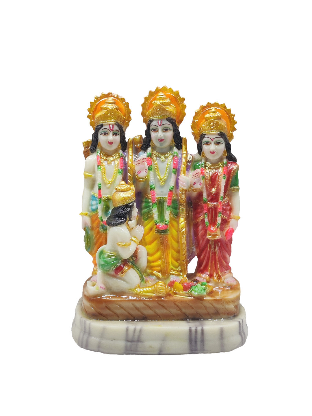 GLOOKS Ram Darbar White Marble Glossy Prayer Room Medium Showpiece - 7.1 Inches