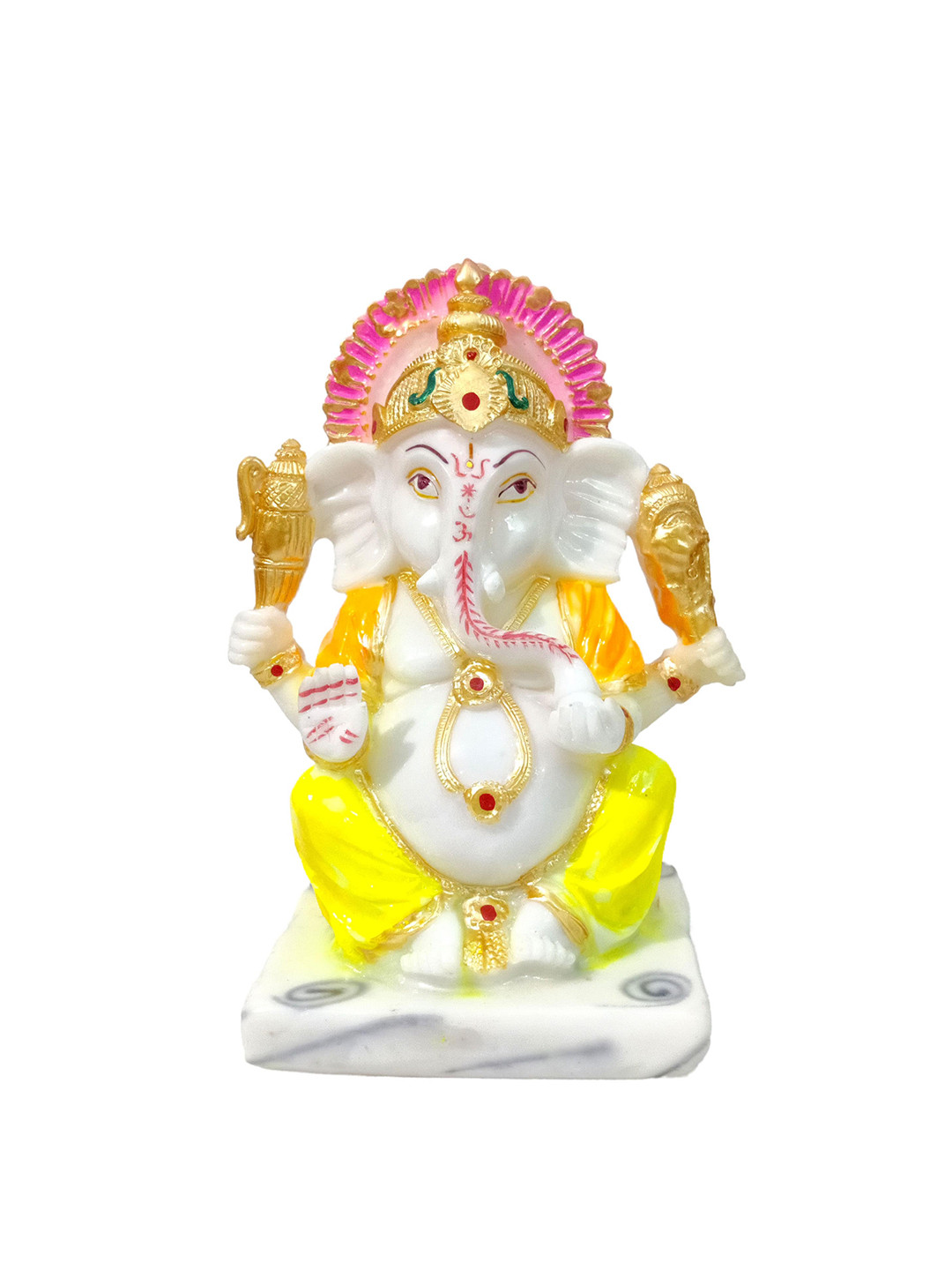 GLOOKS Lord Ganesha Orange Polyresin Natural Prayer Room Medium Showpiece - 7 Inches