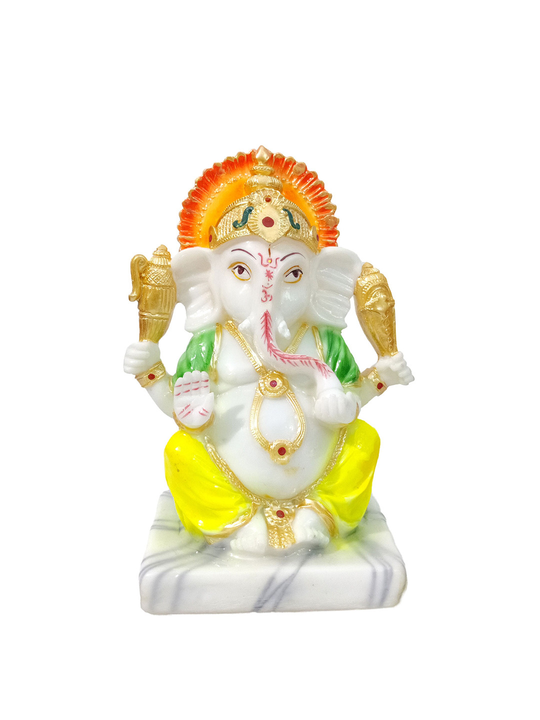 GLOOKS Lord Ganesha White Marble Glossy Living Room Medium Showpiece - 7 Inches