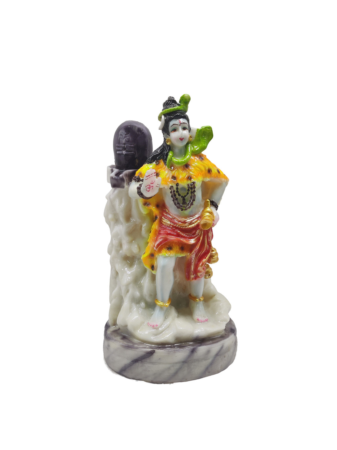 GLOOKS Lord Shiva with Shivling Baba Barfani White Marble Matte Living Room Large Showpiece - 6.3 Inches