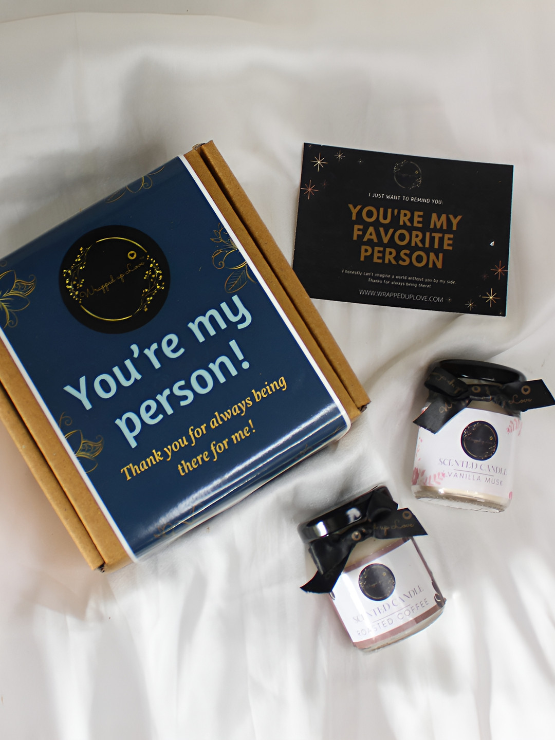 Wrapped up Love White Mini Soya Gifting Set 2Pcs Marine Melody and Roasted Coffee Jar Candles