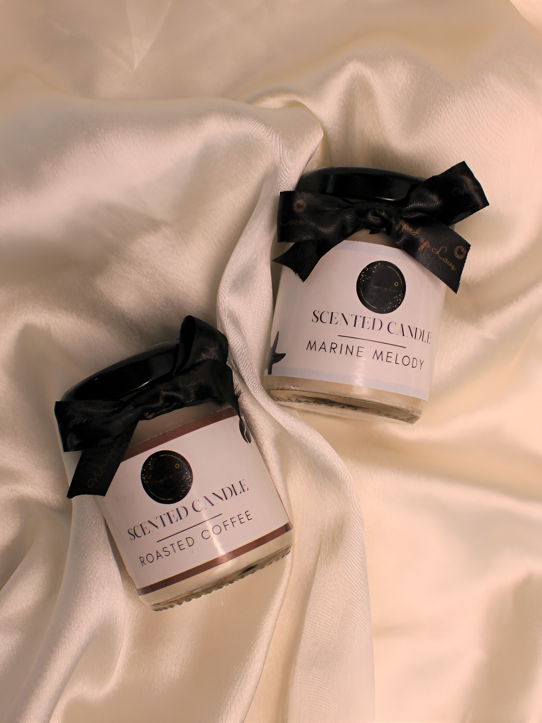 Wrapped up Love White Mini 2Pcs Marine Melody and Roasted Coffee Solid Jar Candles