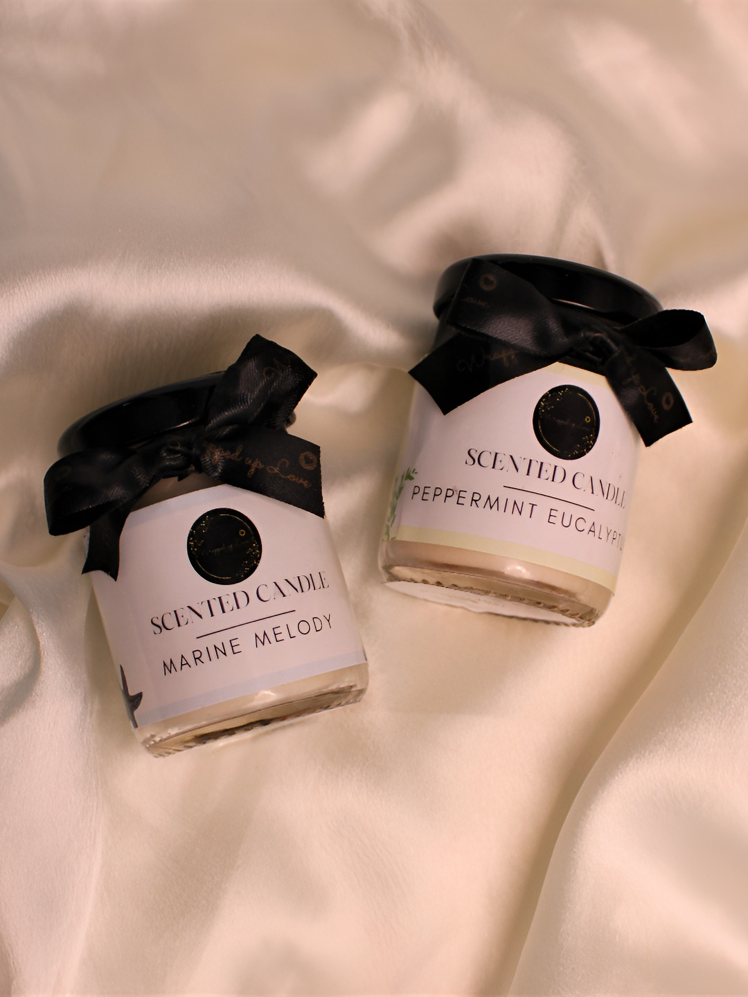 Wrapped up Love White Mini 2Pcs Marine Melody and Peppermint Eucalyptus Solid Jar Candles