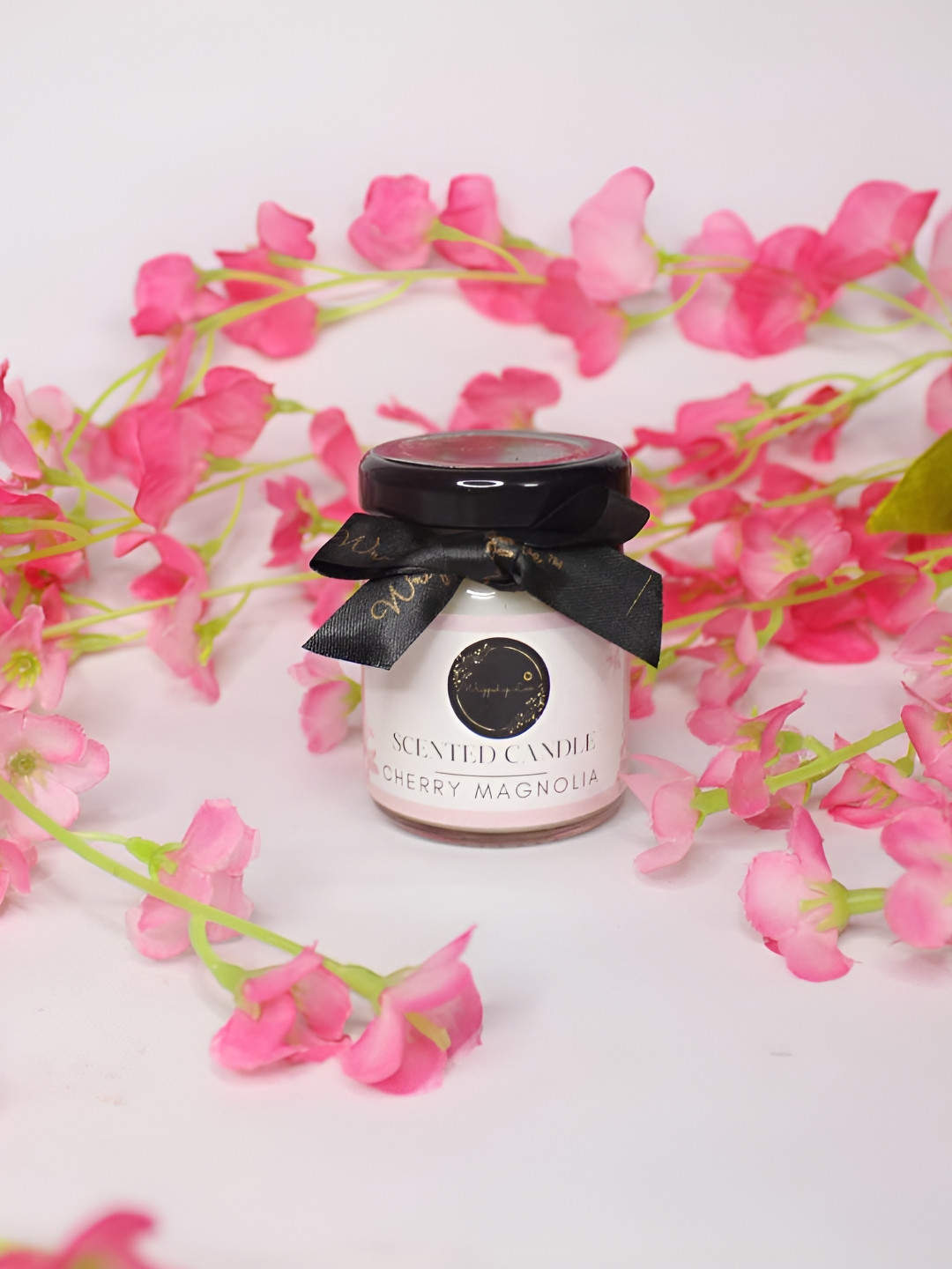 Wrapped up Love White Mini 1 Wick Cherry Magnolia Solid Geometric Regular Jar Candles