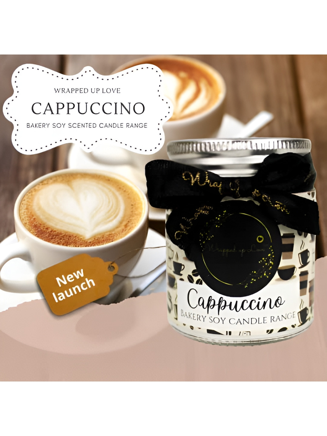 Wrapped up Love Soy Bakery Range 1 Wick Cappuccino Solid Geometric Regular Jar Candles