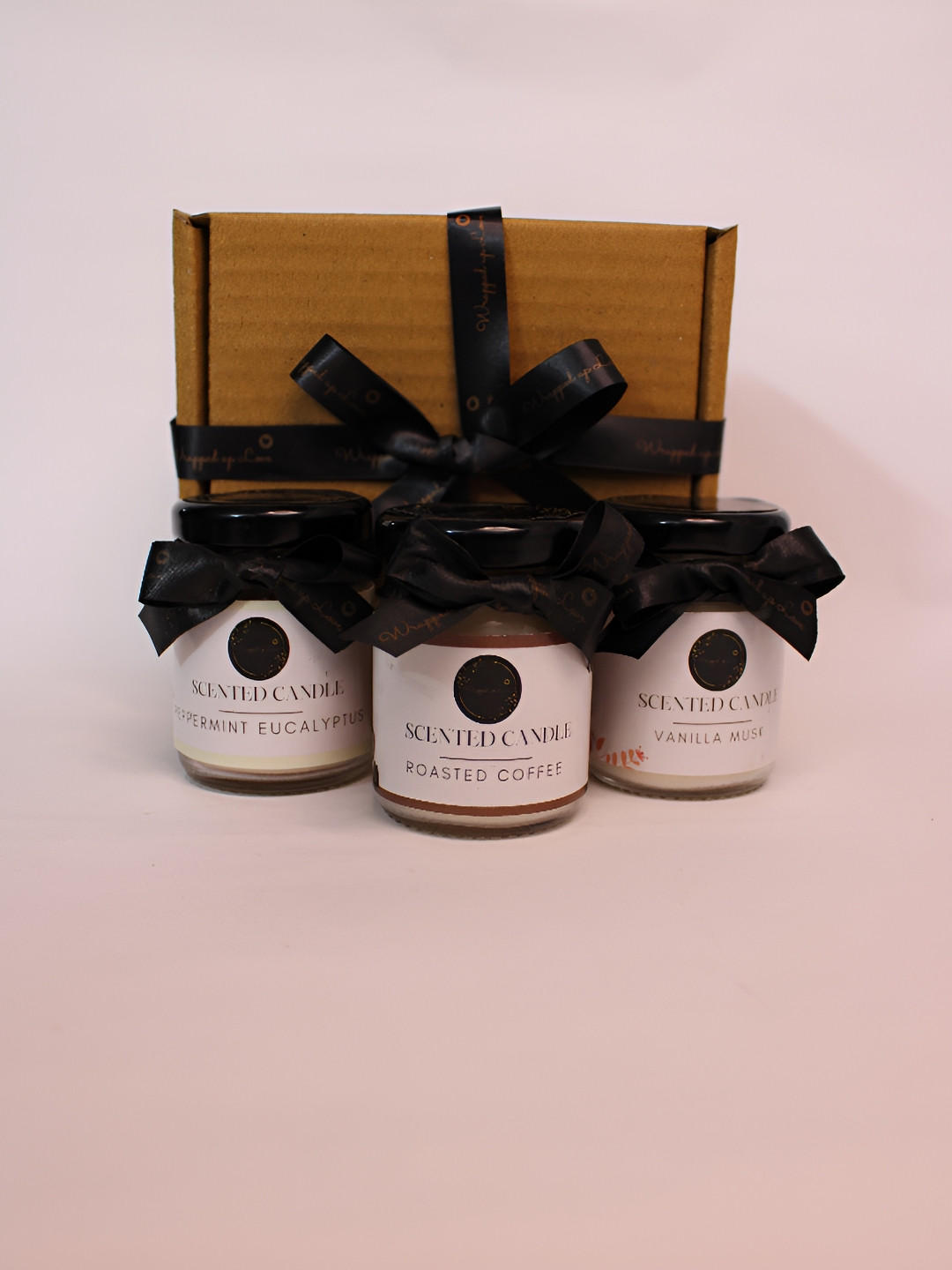 Wrapped up Love White Mini Soya 3Pcs Cherry Magnolia, Marine Melody and Roasted Coffee Jar Candles