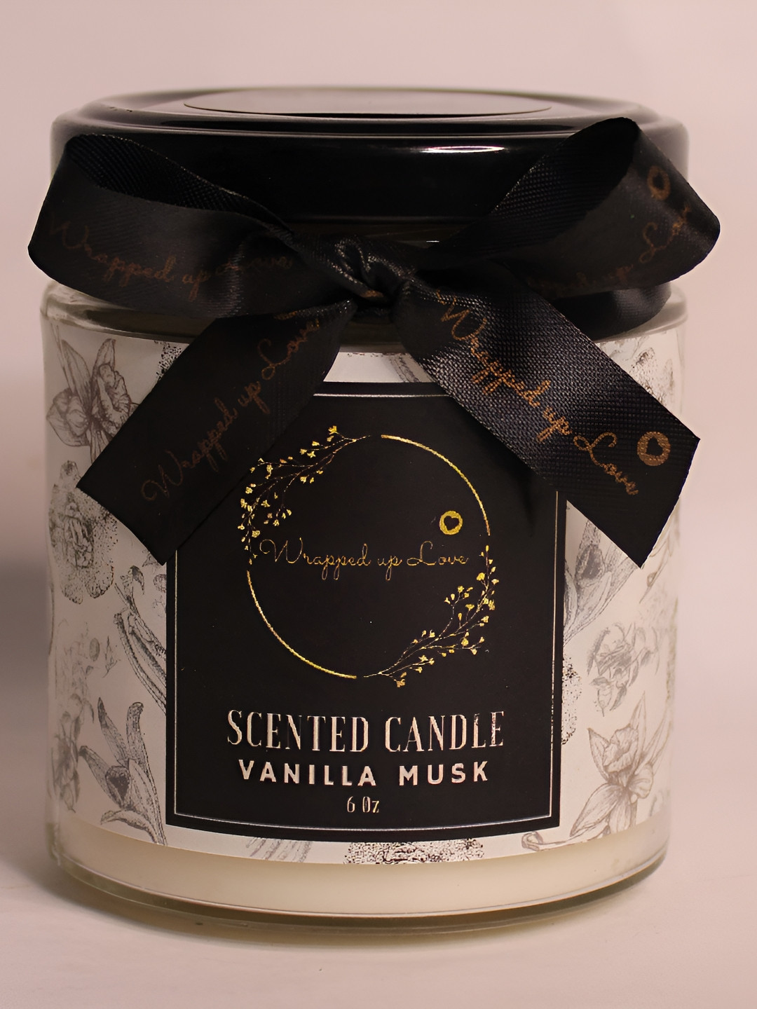 Wrapped up Love White Scented 1 Wick Vanilla Musk Solid Geometric Regular Jar Candles
