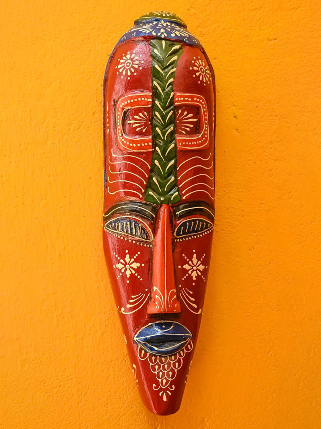 Indune Lifestyle Mask Tribal Red Wood Natural Living Room Medium Showpiece - 18.9 Inches