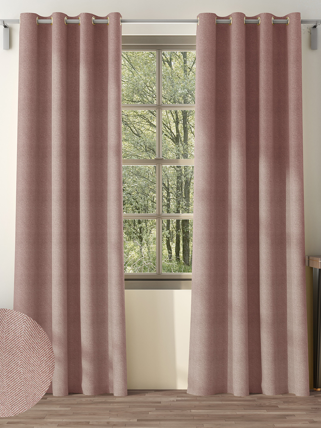 Nefertiti Home Pink 2 Pcs Floral Black Out Door Curtain