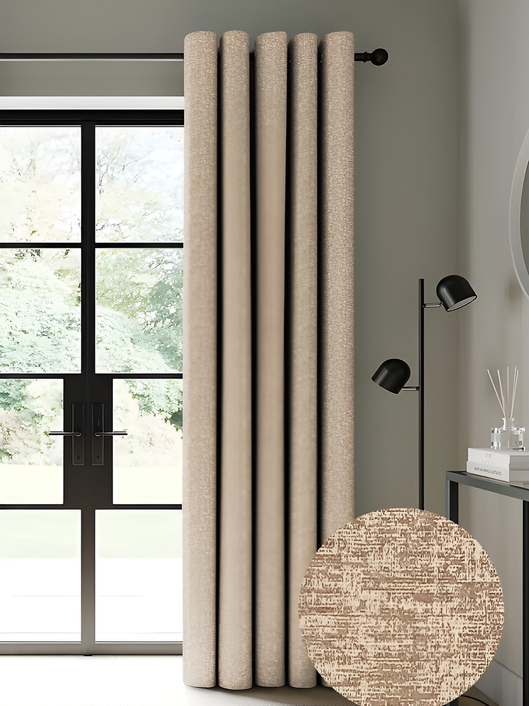 Nefertiti Home Tan 2 Pieces Black Out Door Curtains