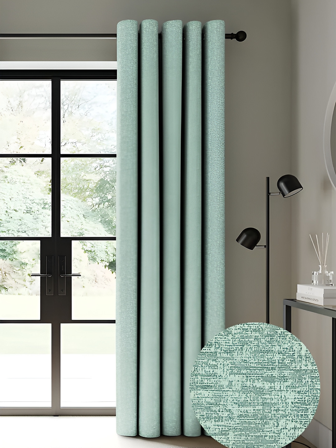 Nefertiti Home Sea Green Set of 2 Floral Black Out Long Door Curtain