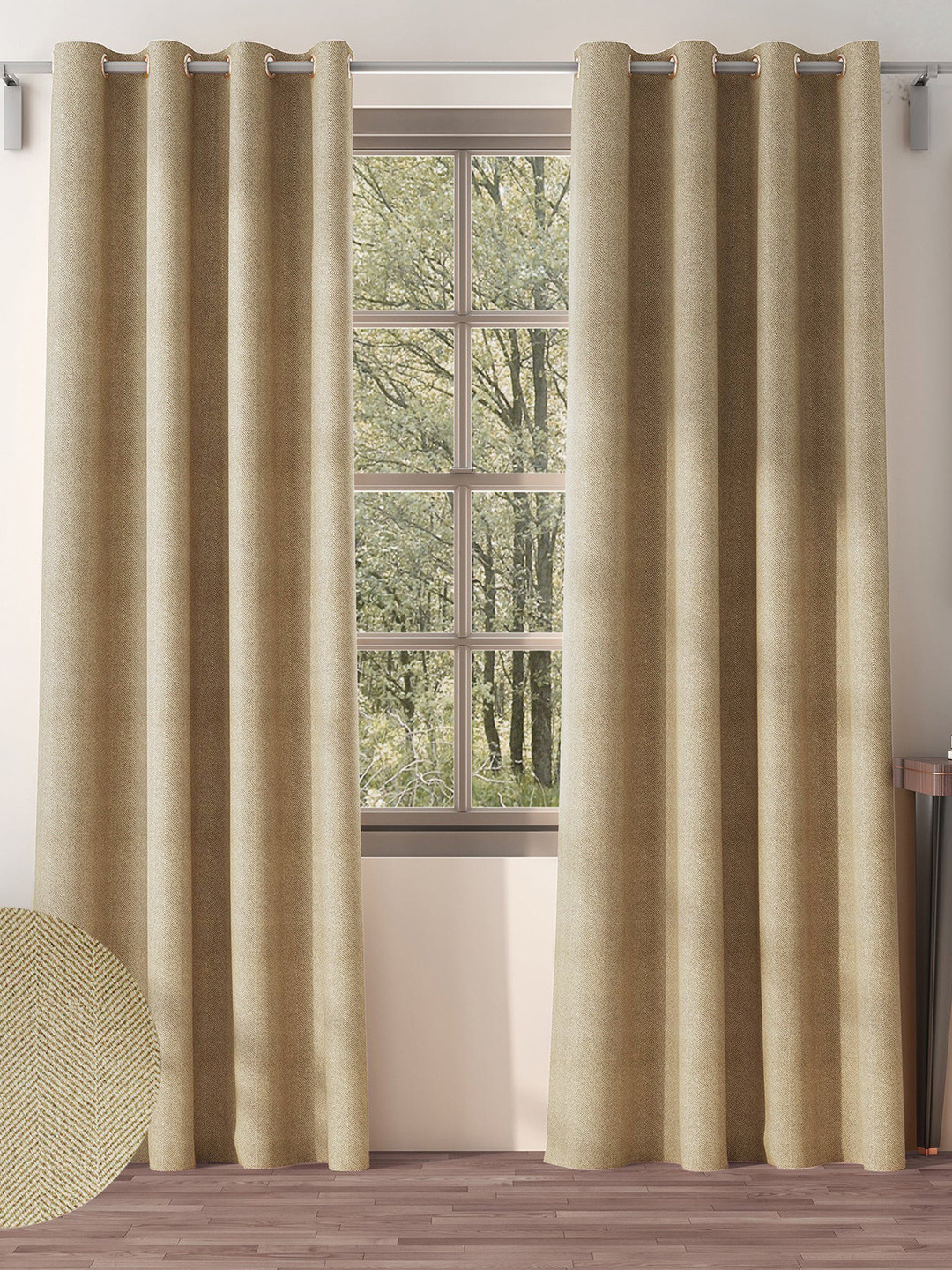 Nefertiti Home Tan 2 Pieces Black Out Door Curtains