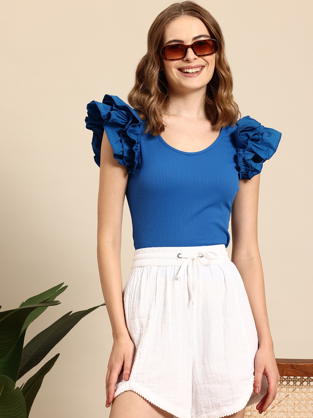Mast & Harbour Flutter Sleeve Ruffles Top - Tops for Women 26461856 | Myntra