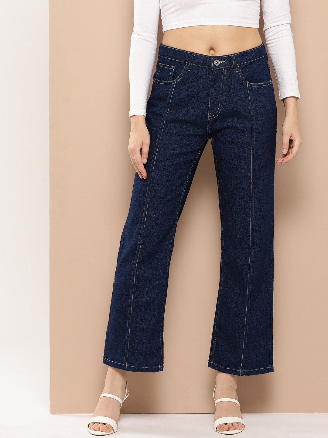 Chemistry Women Straight Fit Stretchable Contrast Stitch Jeans