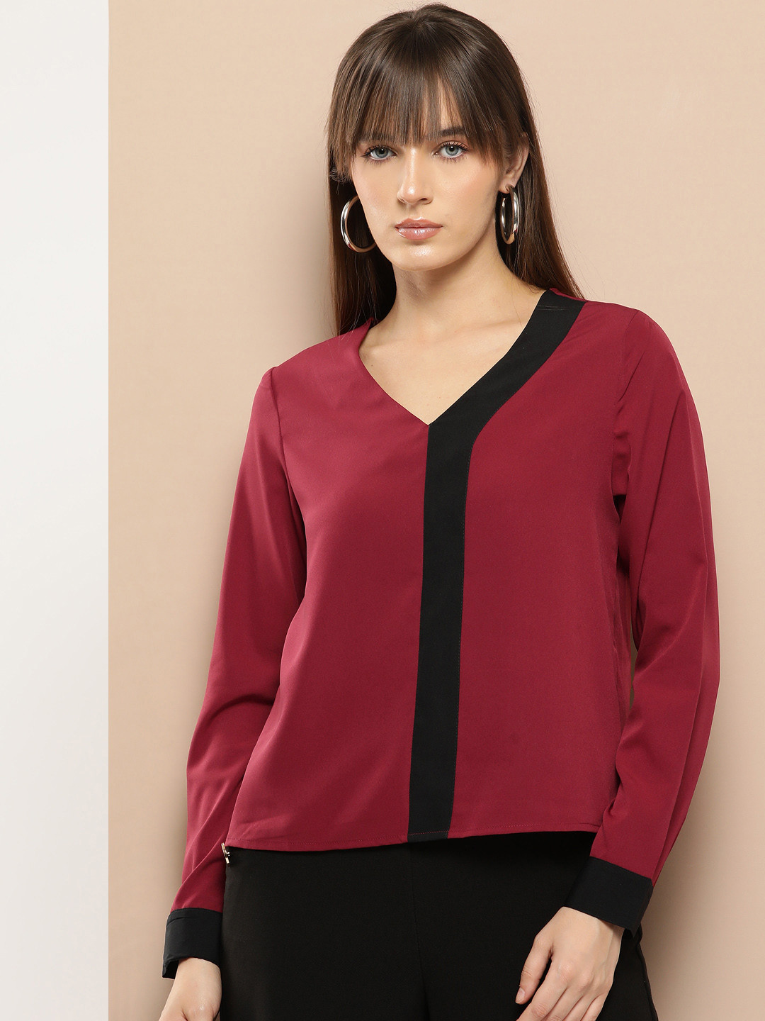 Chemistry V-Neck Top with Contrasting Stripe