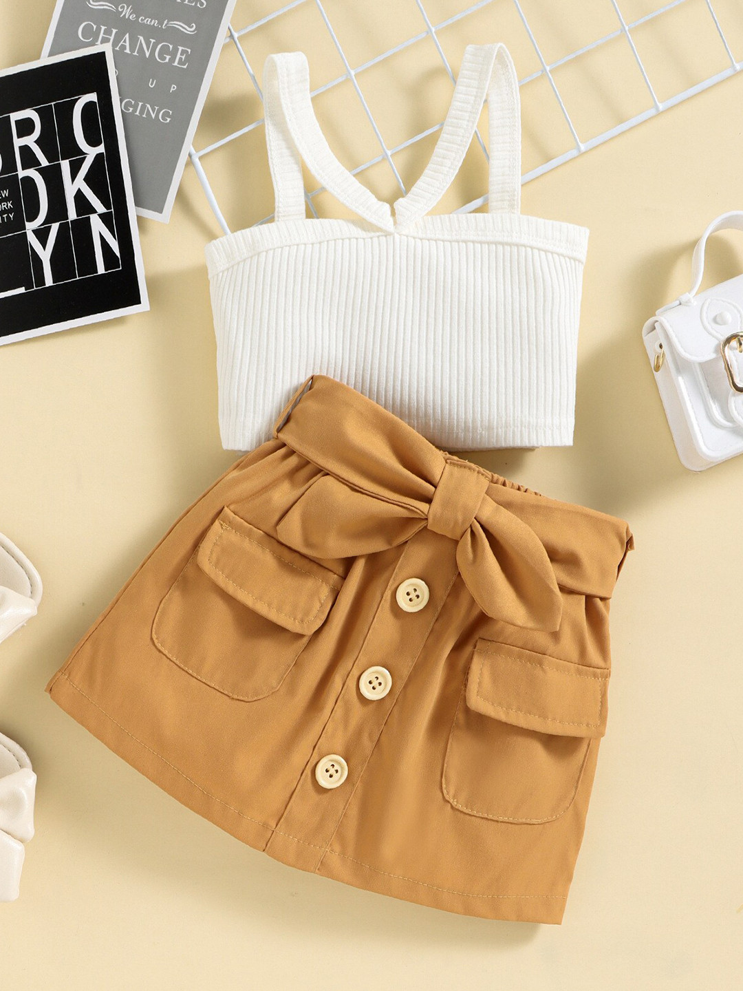 INCLUD Girls Shoulder Straps Top With Skirt