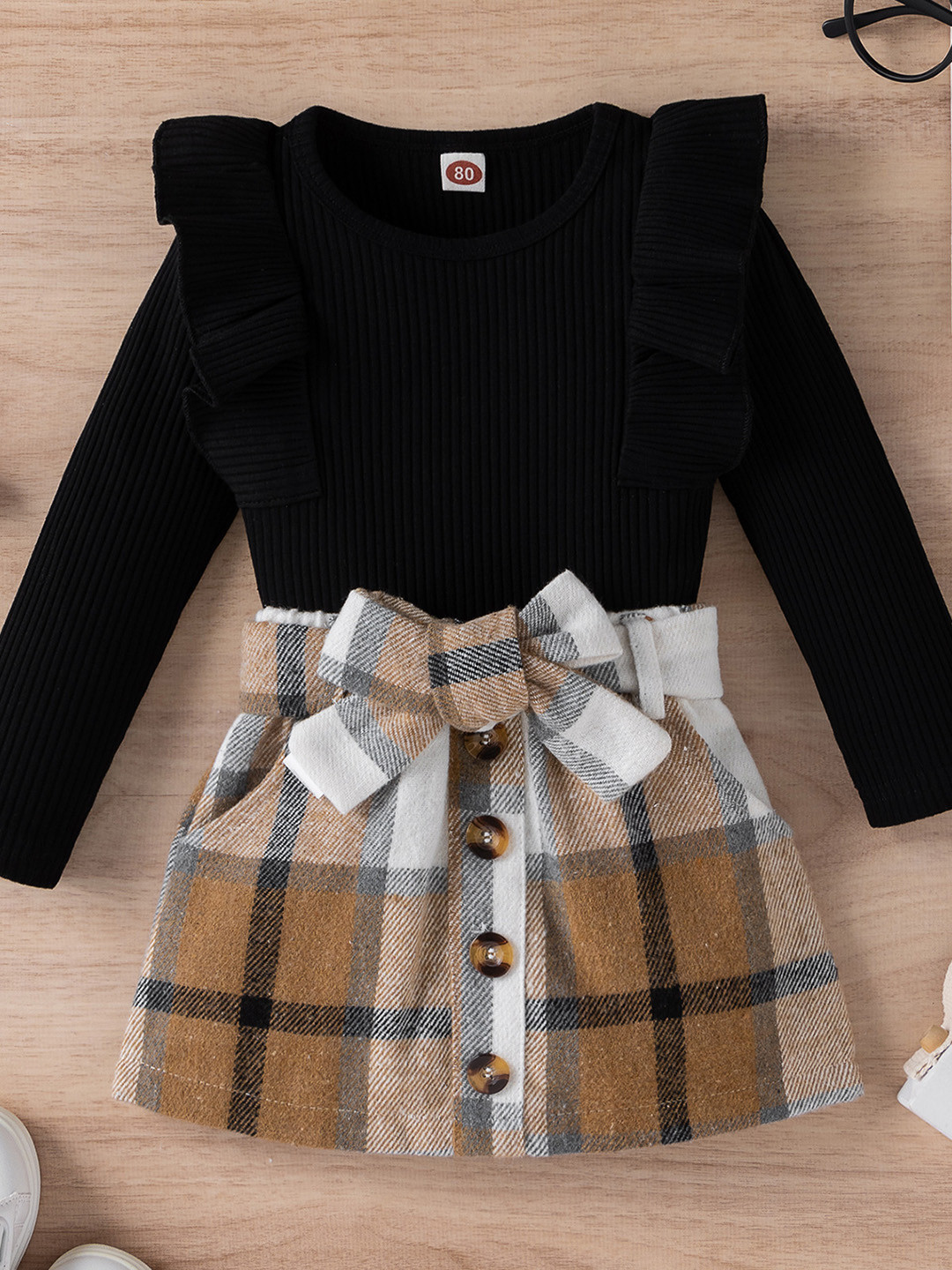 INCLUD Girls Black Top with Skirt