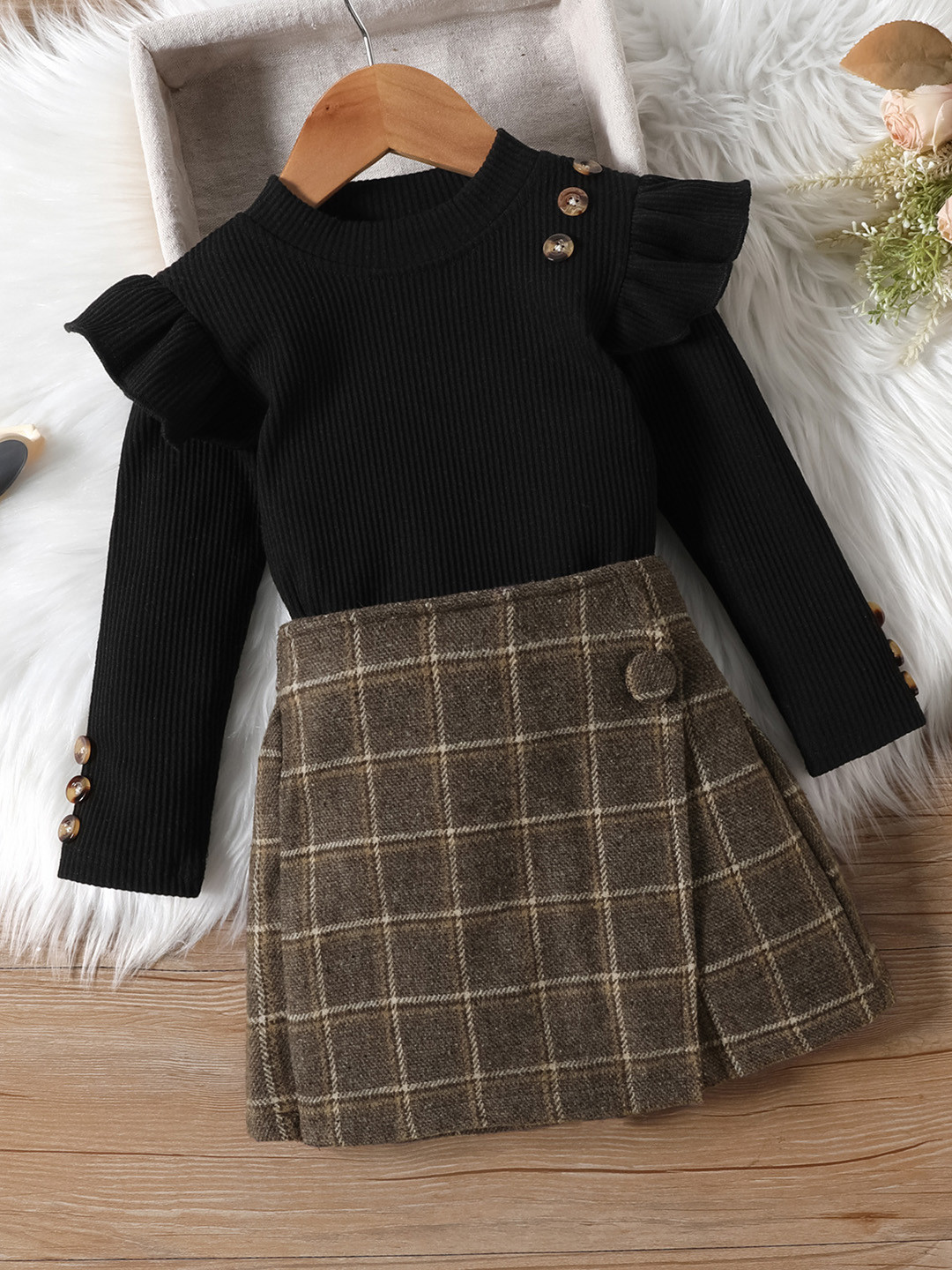 INCLUD Girls Black Top with Skirt