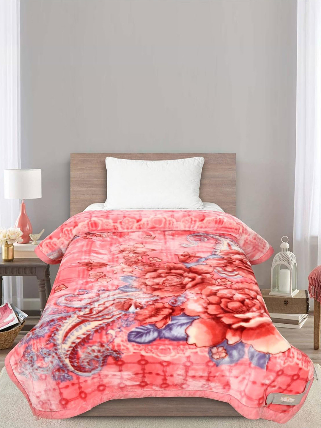 Signature Red & Blue Floral Heavy Winter Single Bed Blanket