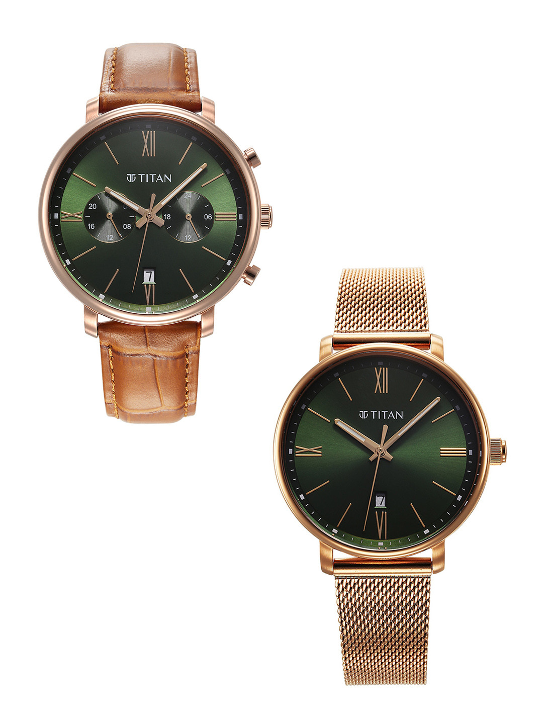 Titan Brass Dial & Stainless Steel Straps Analogue His and Her Watches 9400794207WZ03P