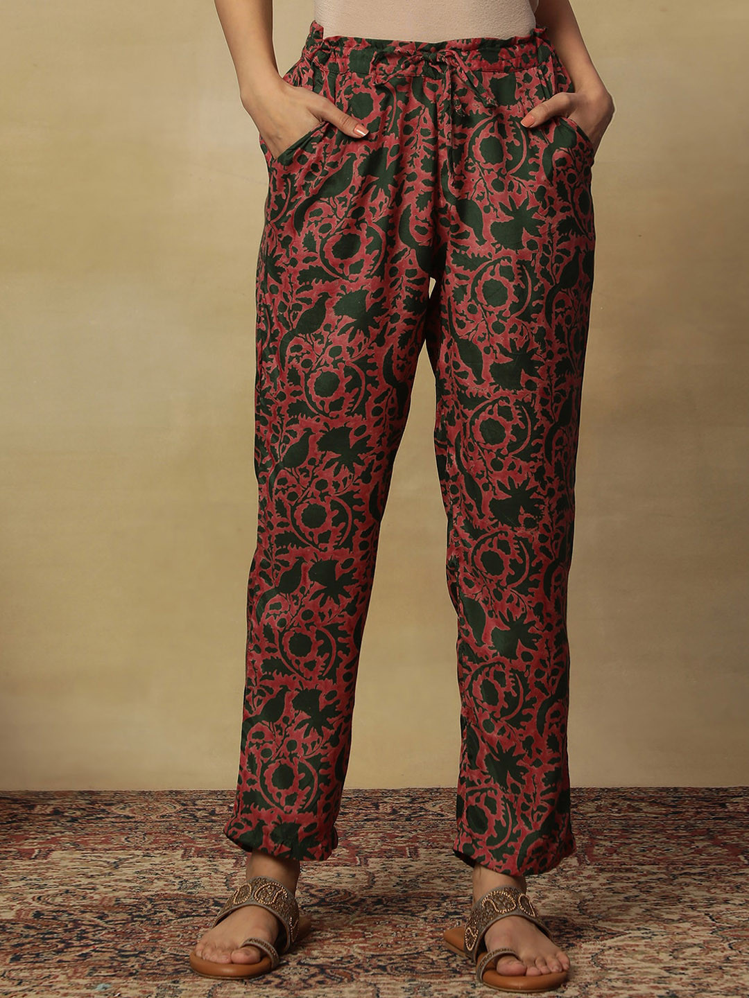 Folk Song  Folk Song omen Floral Printed Mid Rise Trousers
