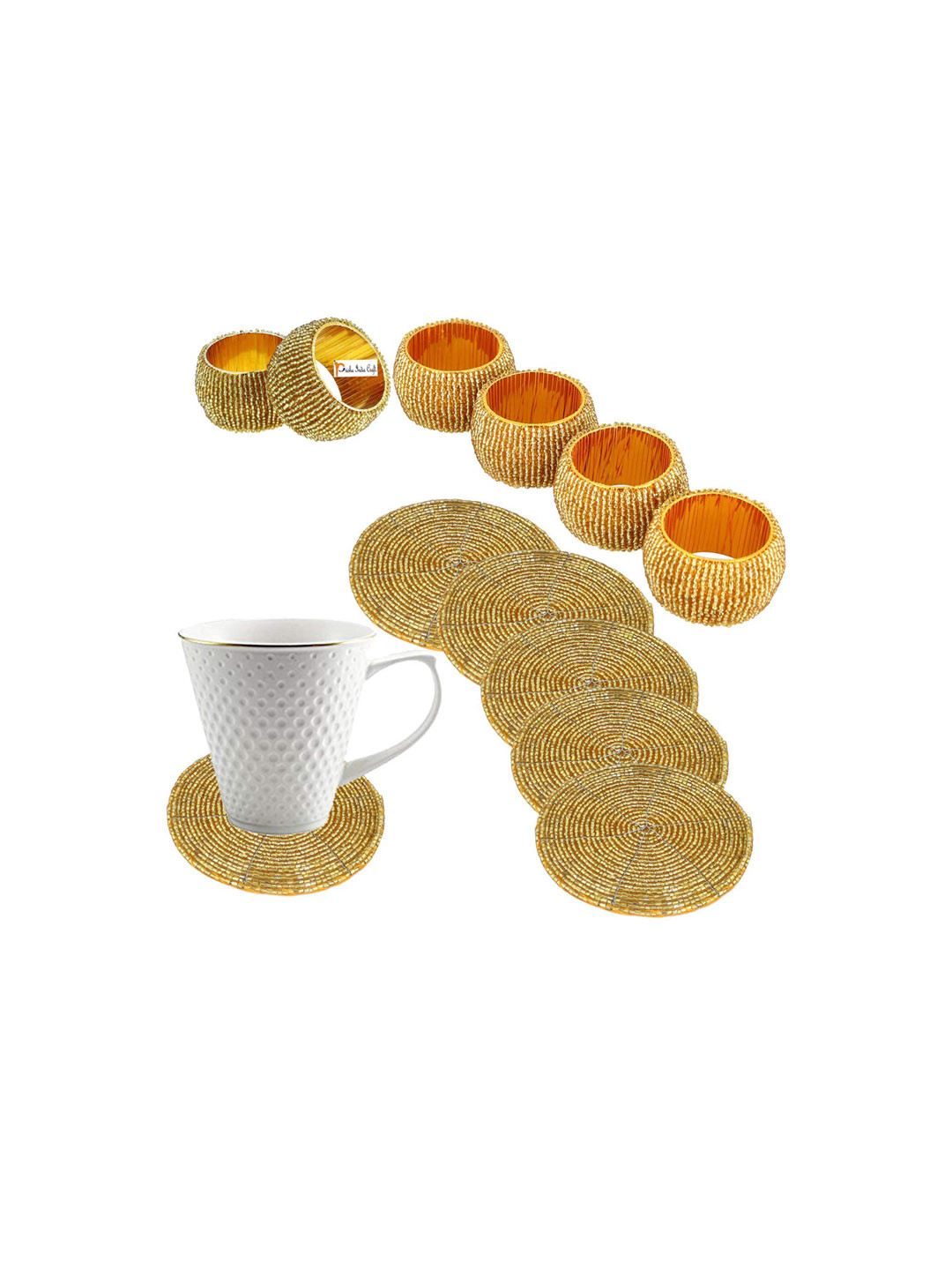 PRISHA INDIA CRAFT 6 Pieces Gold-Toned Beads Coasters