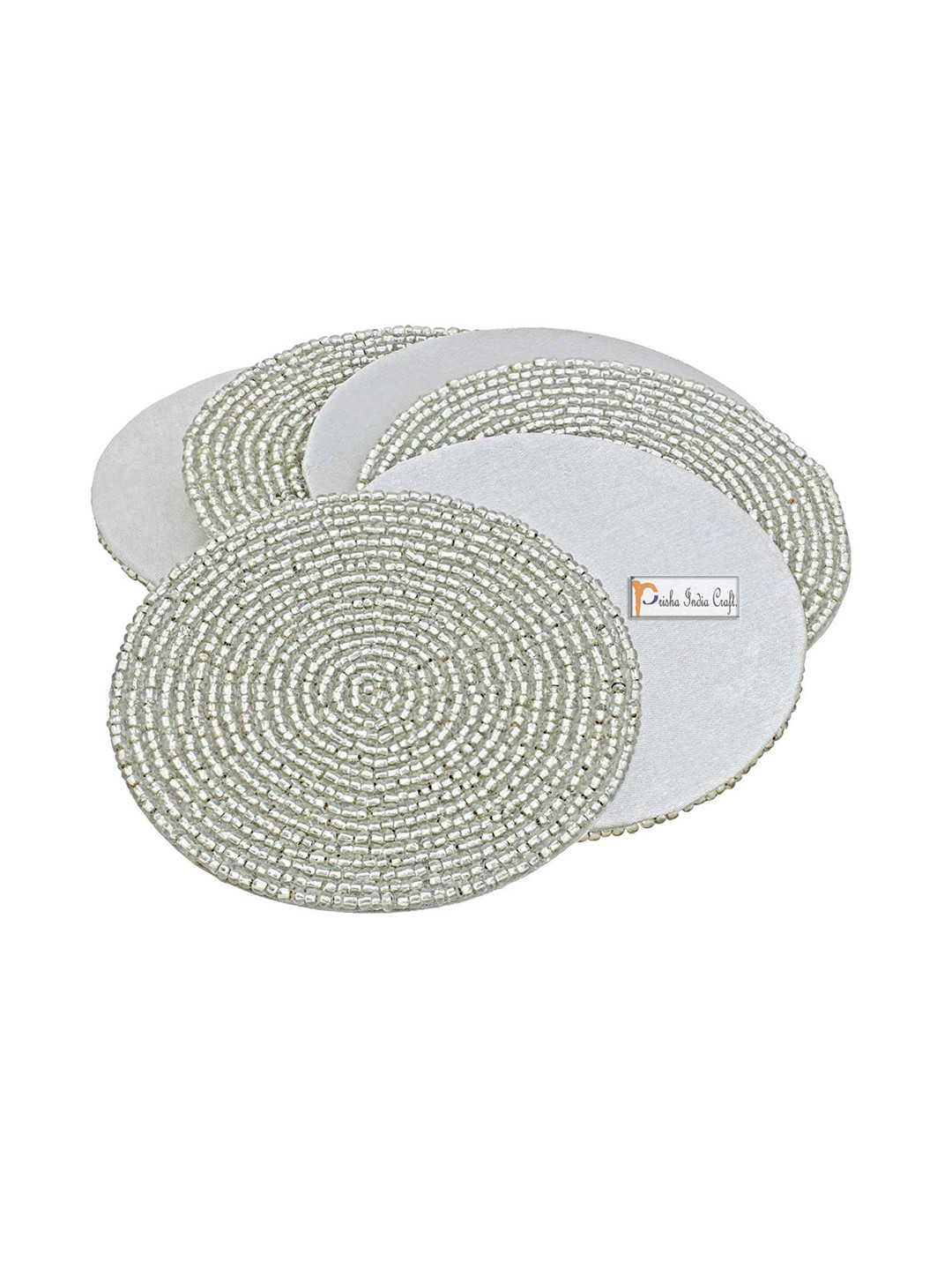 PRISHA INDIA CRAFT 6 Pieces White Beaded Coasters