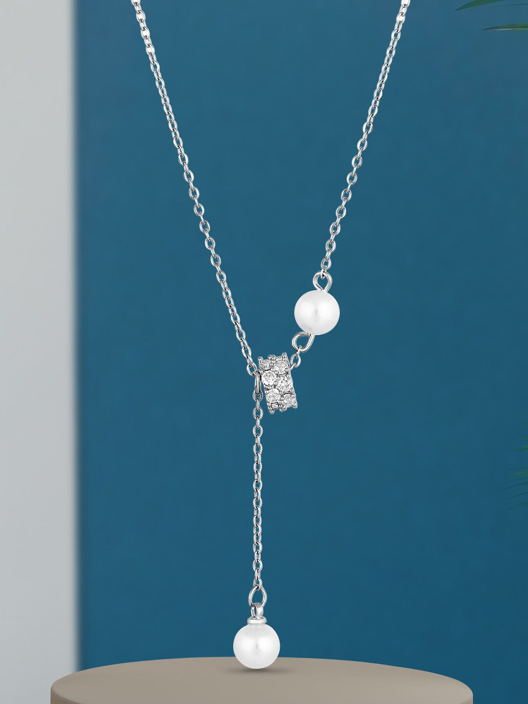 Peora Silver-Plated Cubic Zirconia Studded Minimal Pendant Necklace