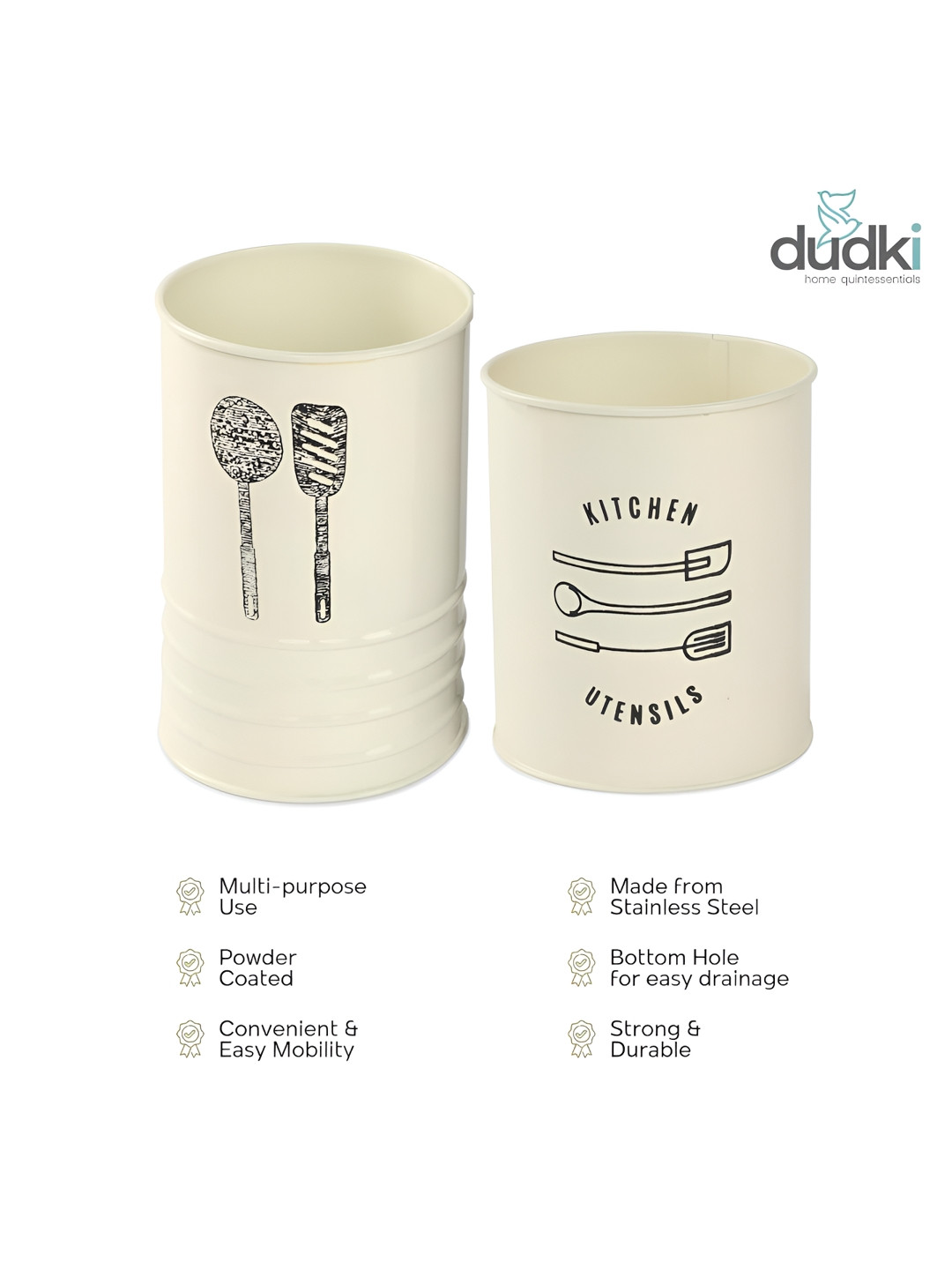 dudki Off White & Black 2 Pieces Printed Cutlery Holders