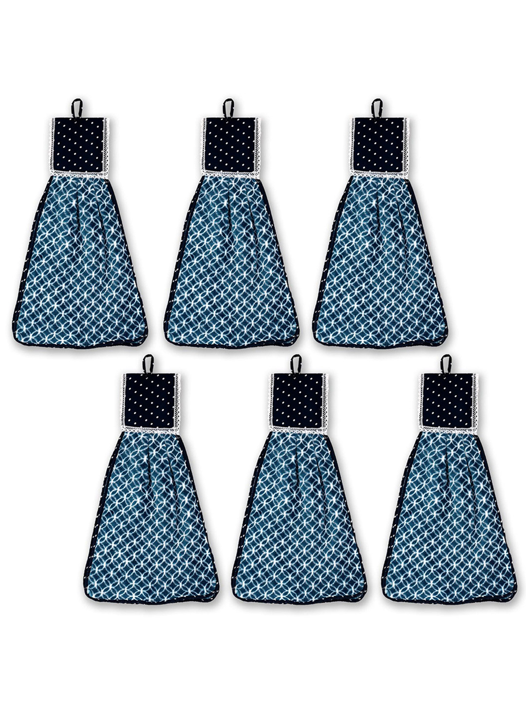 Kuber Industries Blue 6 Pieces Printed Cotton 150 GSM Hanging Kitchen Hand Towel
