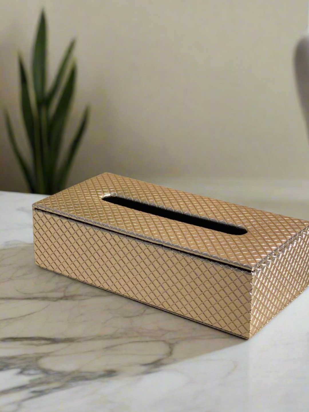 Mason Home Gold Toned & Brown Textured Faux Leather & MDF Tissue Box