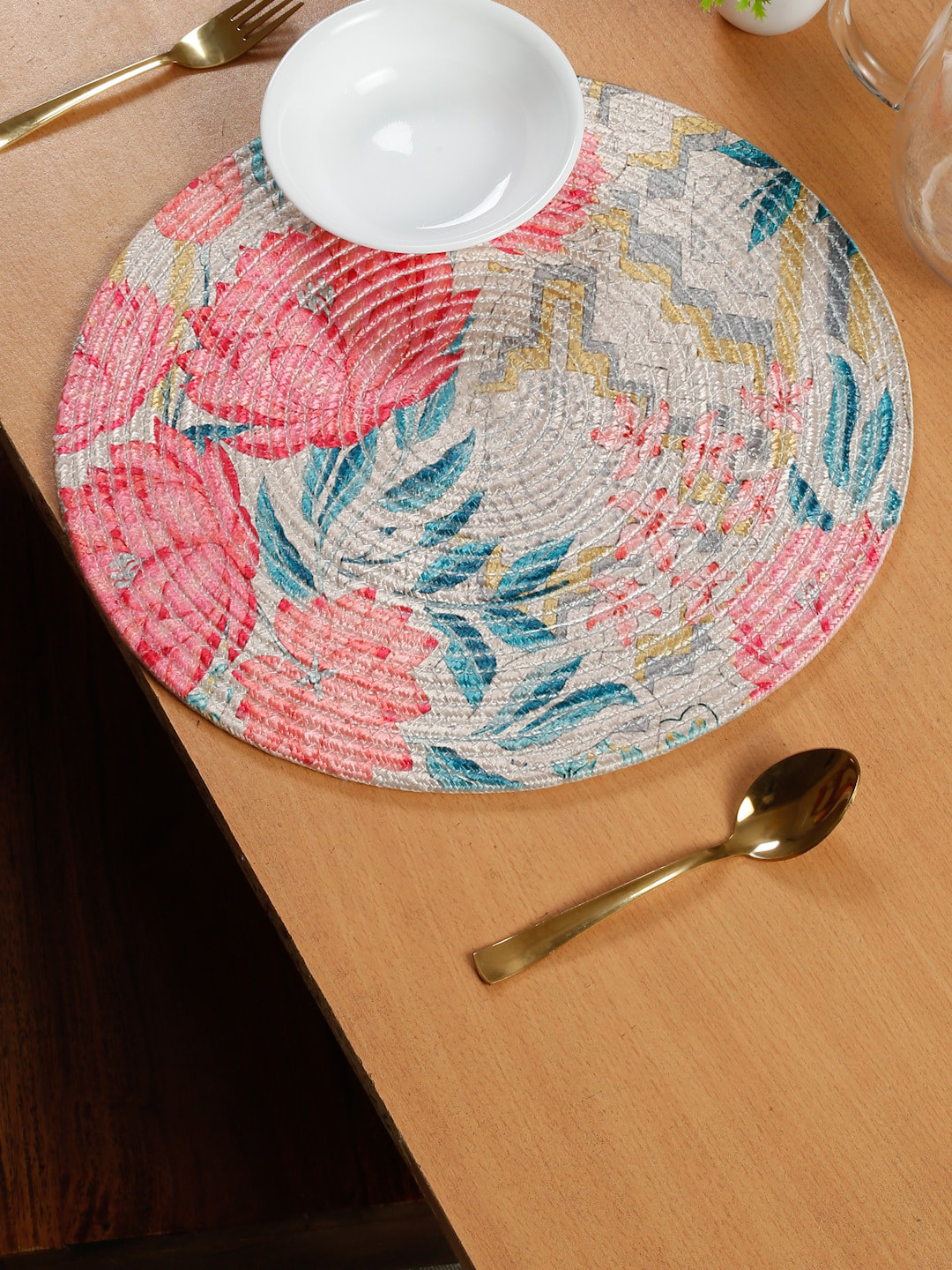 SOKNACK Pink & Blue Printed Round Table Placemat