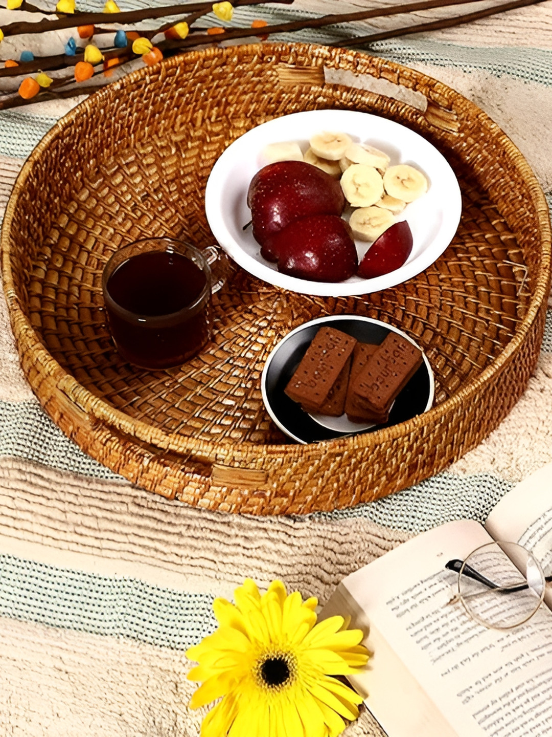 akway Brown Textured Wooden Serving Tray