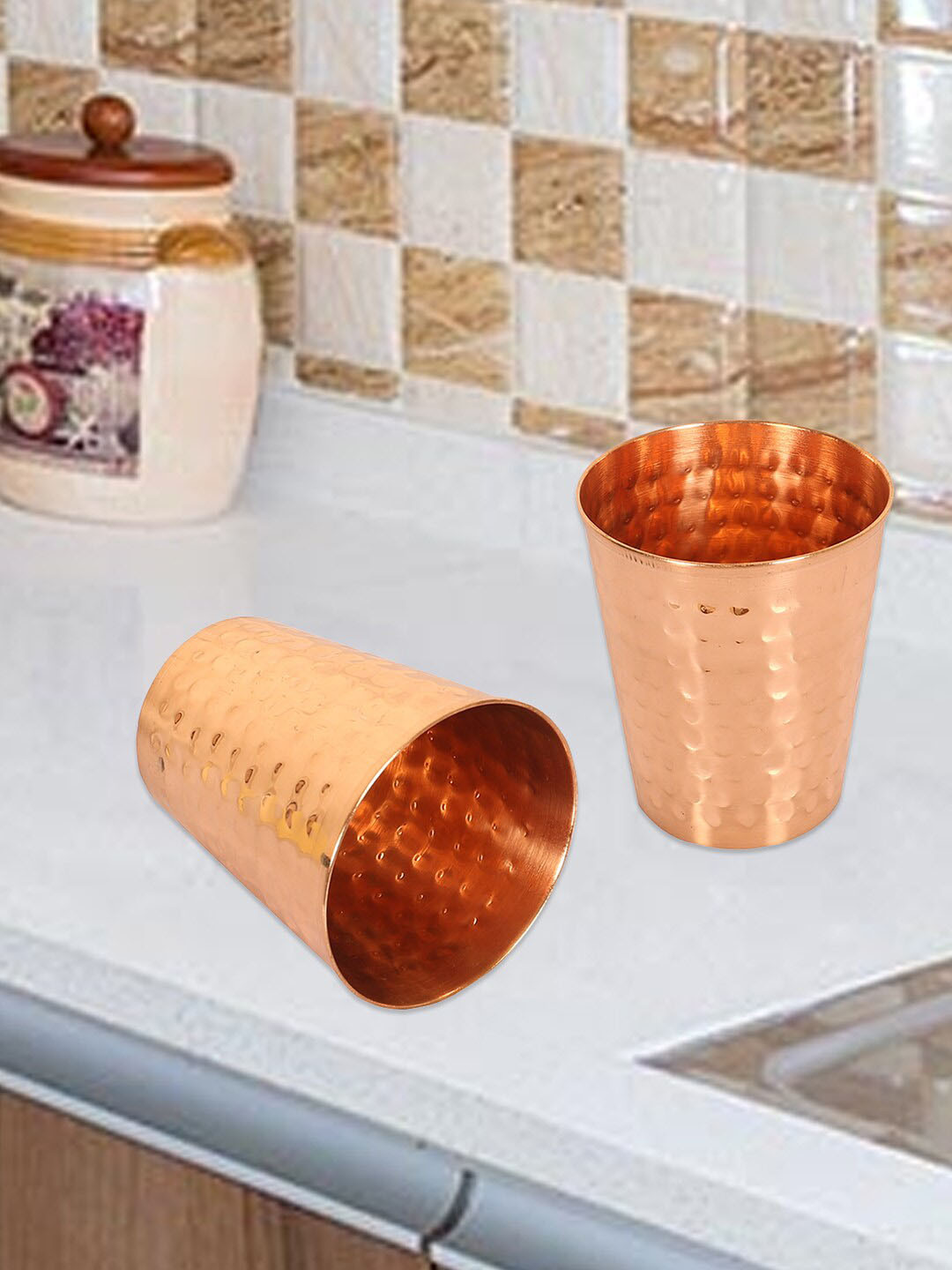 Kuber Industries Set of 2 Textured Copper Water Glasses - 200 ml