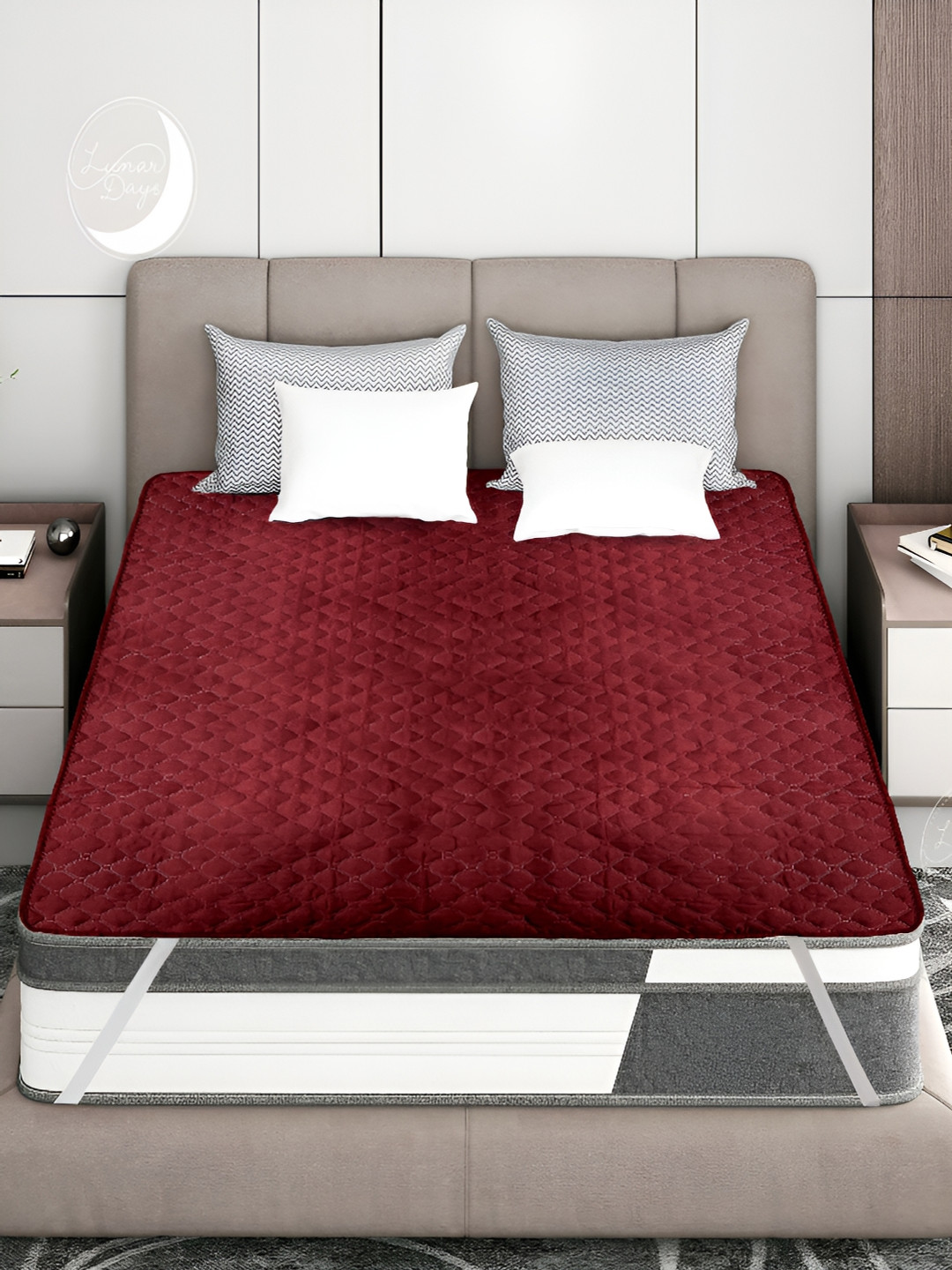Lunar Days Red Quilted Breathable King Size Mattress Protector